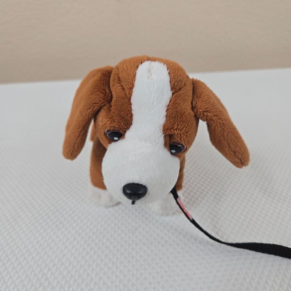 Our Generation Dog Plush Brown White Puppy Collar Leash Basset Hound Beagle